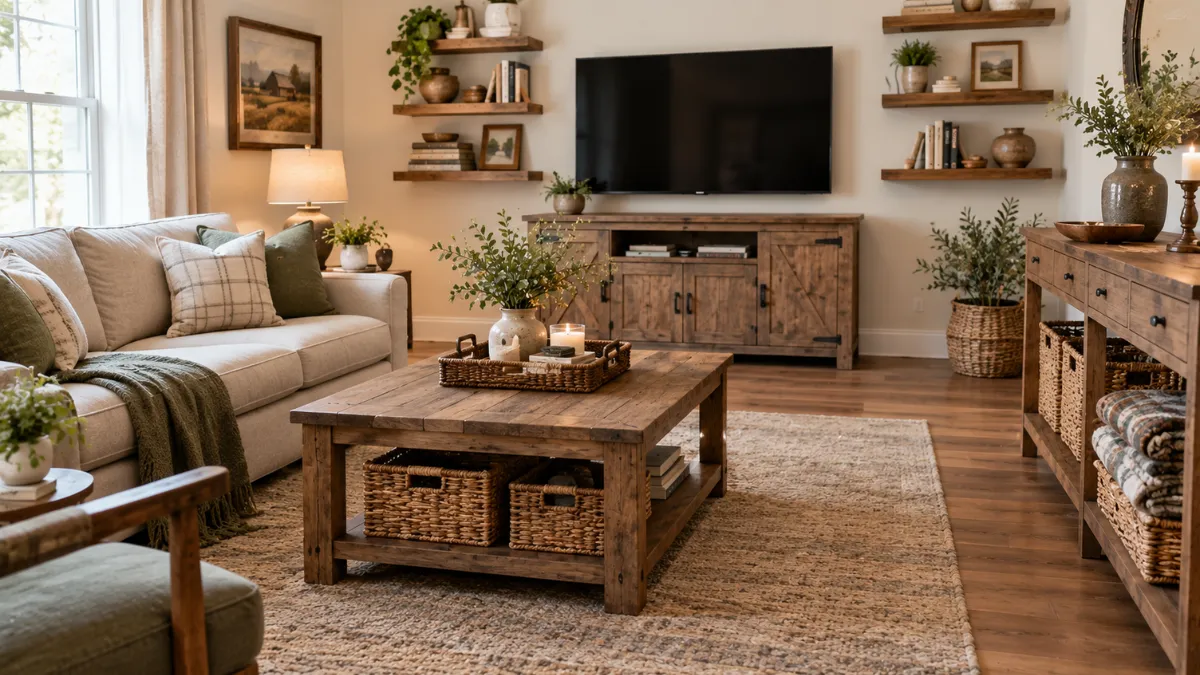 15 Rustic Farmhouse Living Room Organization Ideas
