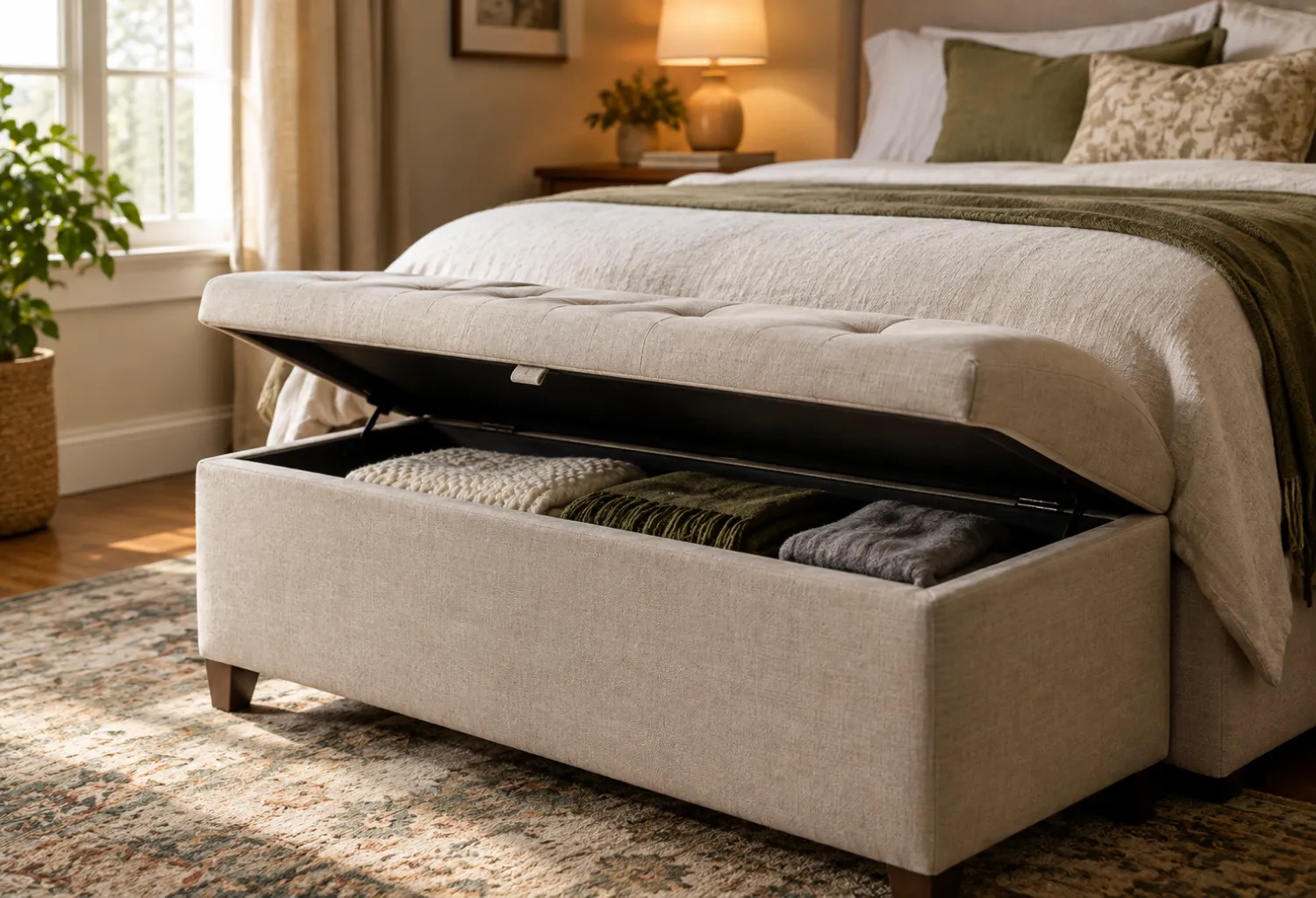 A Bench at the Foot of the Bed for Daily Overflow