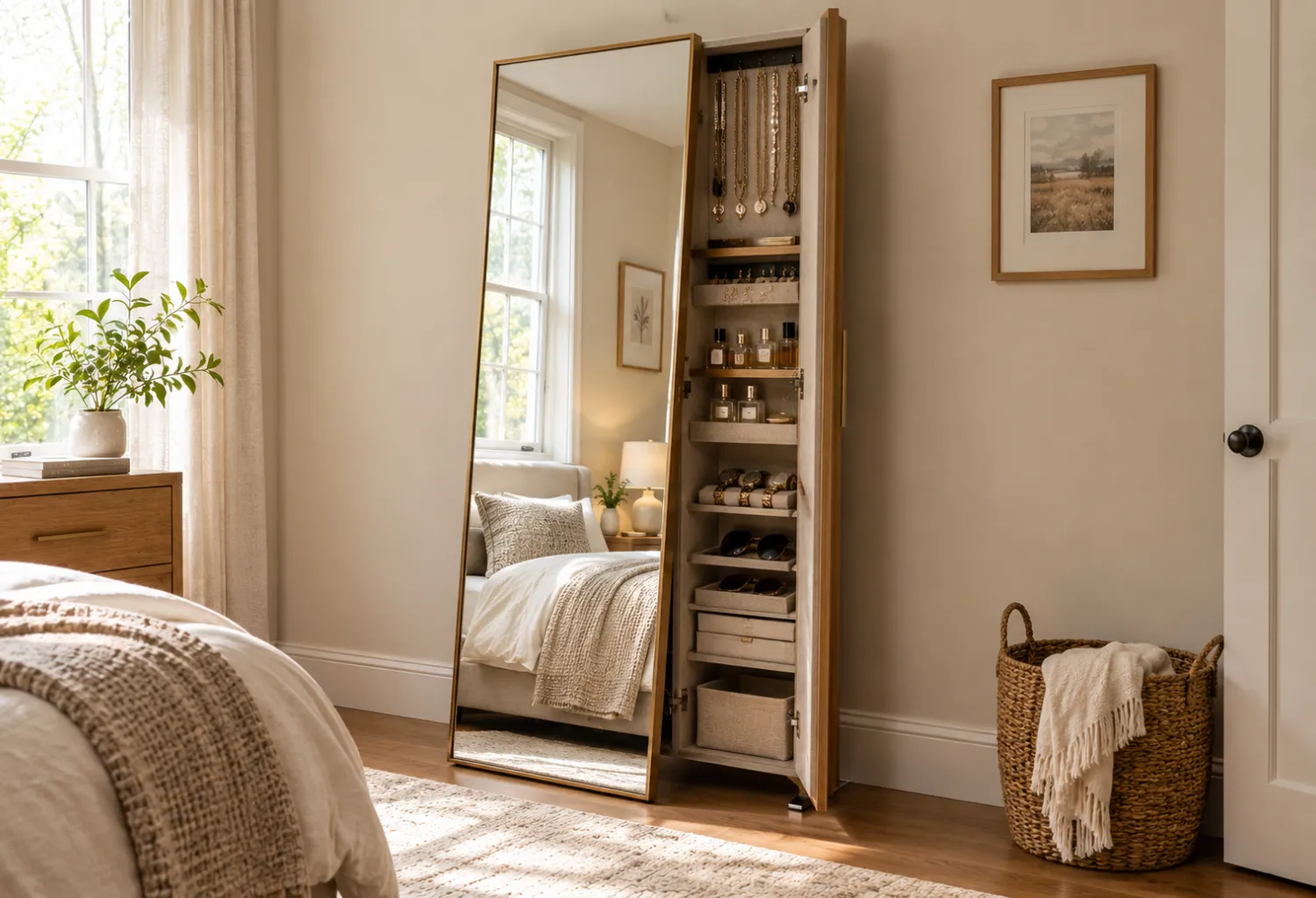 A Full-Length Mirror with Hidden Storage