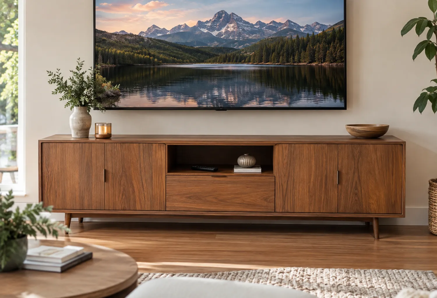 A Media Console with Closed Storage