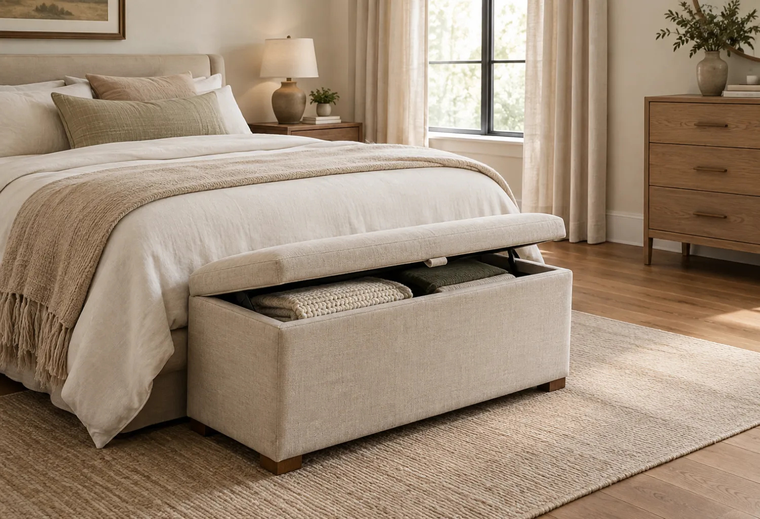 A Slim Storage Bench at the Bed