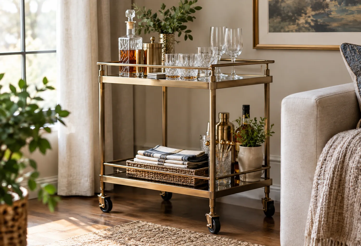 A Small Bar Cart for Drinks and Extras