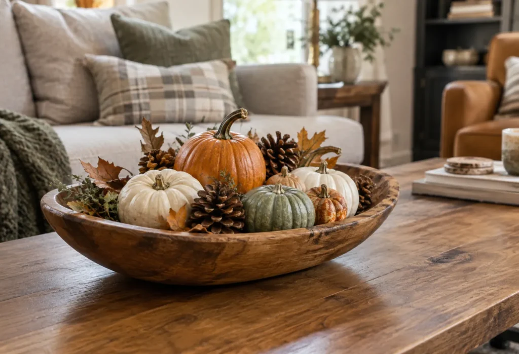 A Wooden Bowl With Seasonal Accents