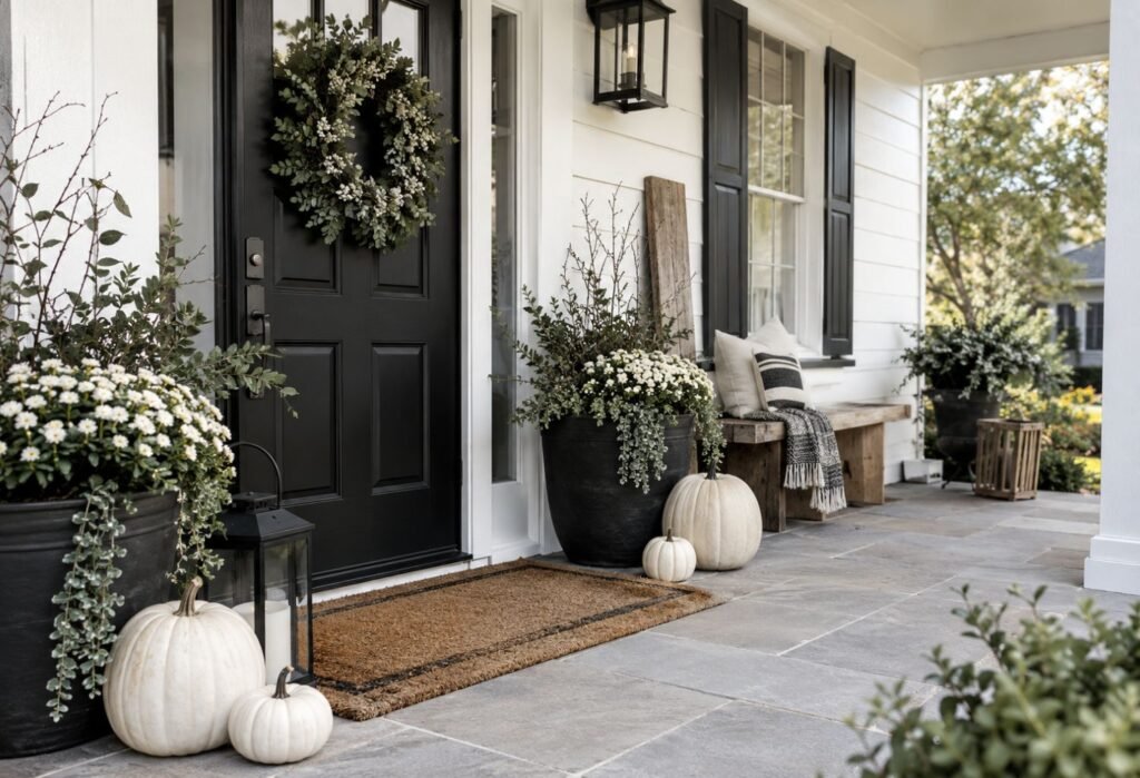 Black And White Fall Porch