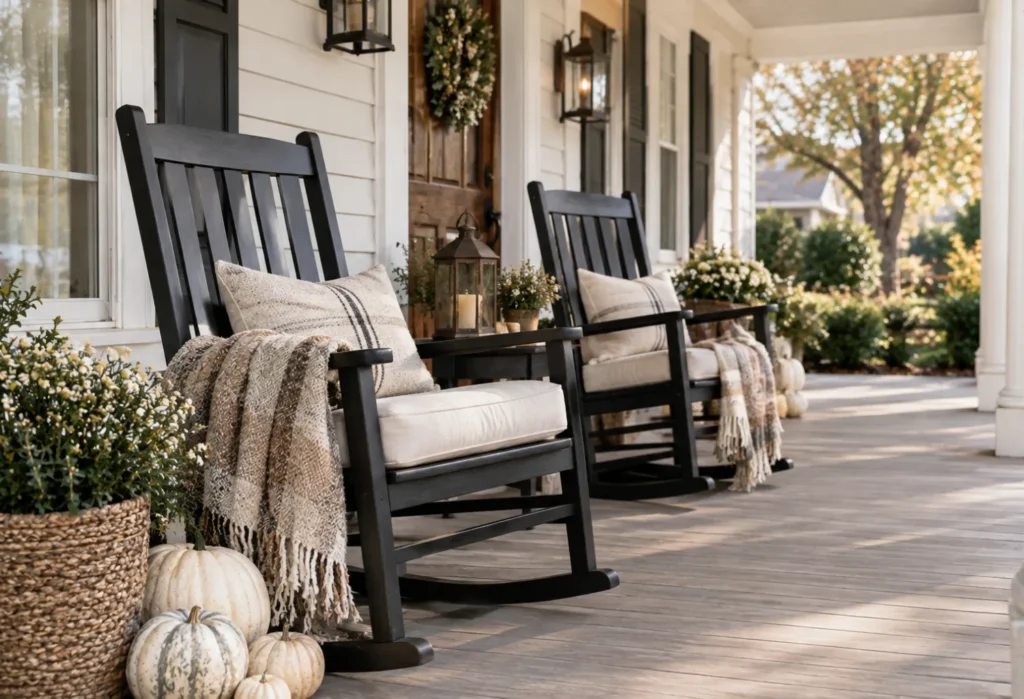 Black Rocking Chairs With Neutral Fall Decor