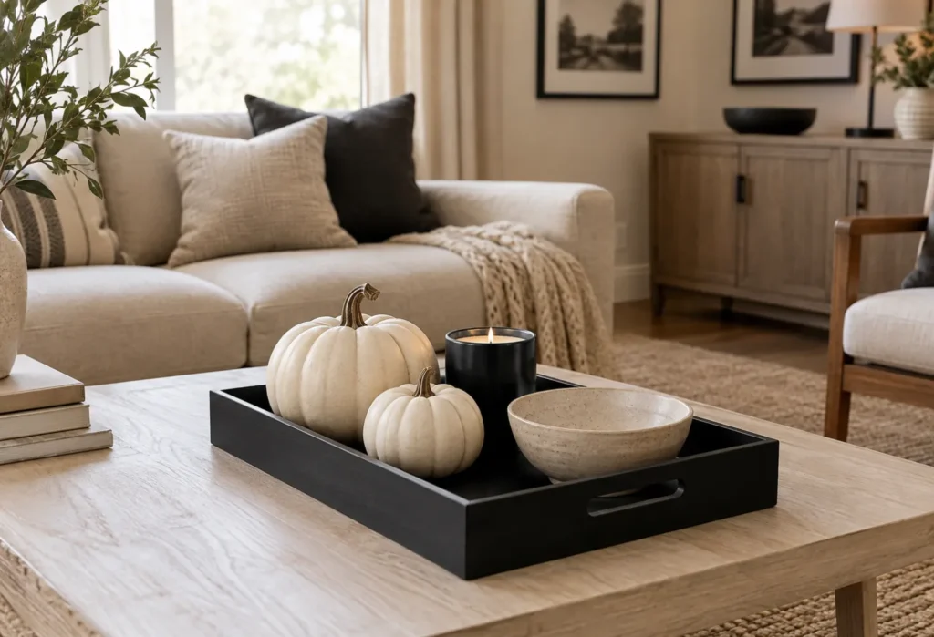 Black Tray With Cream Pumpkins