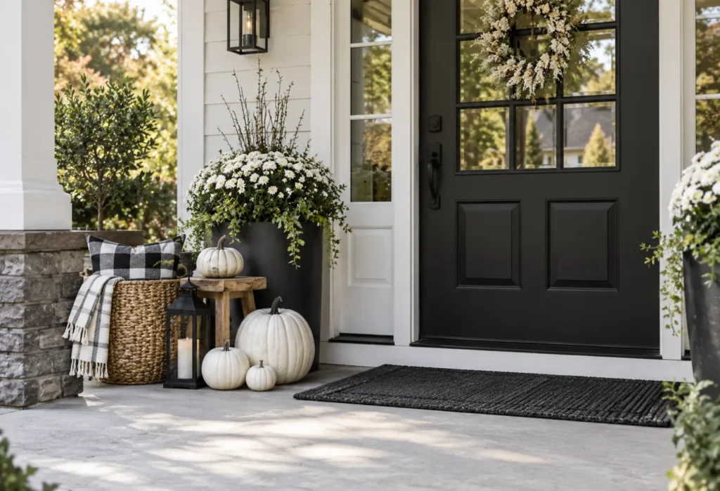 Black-and-White Fall Porch