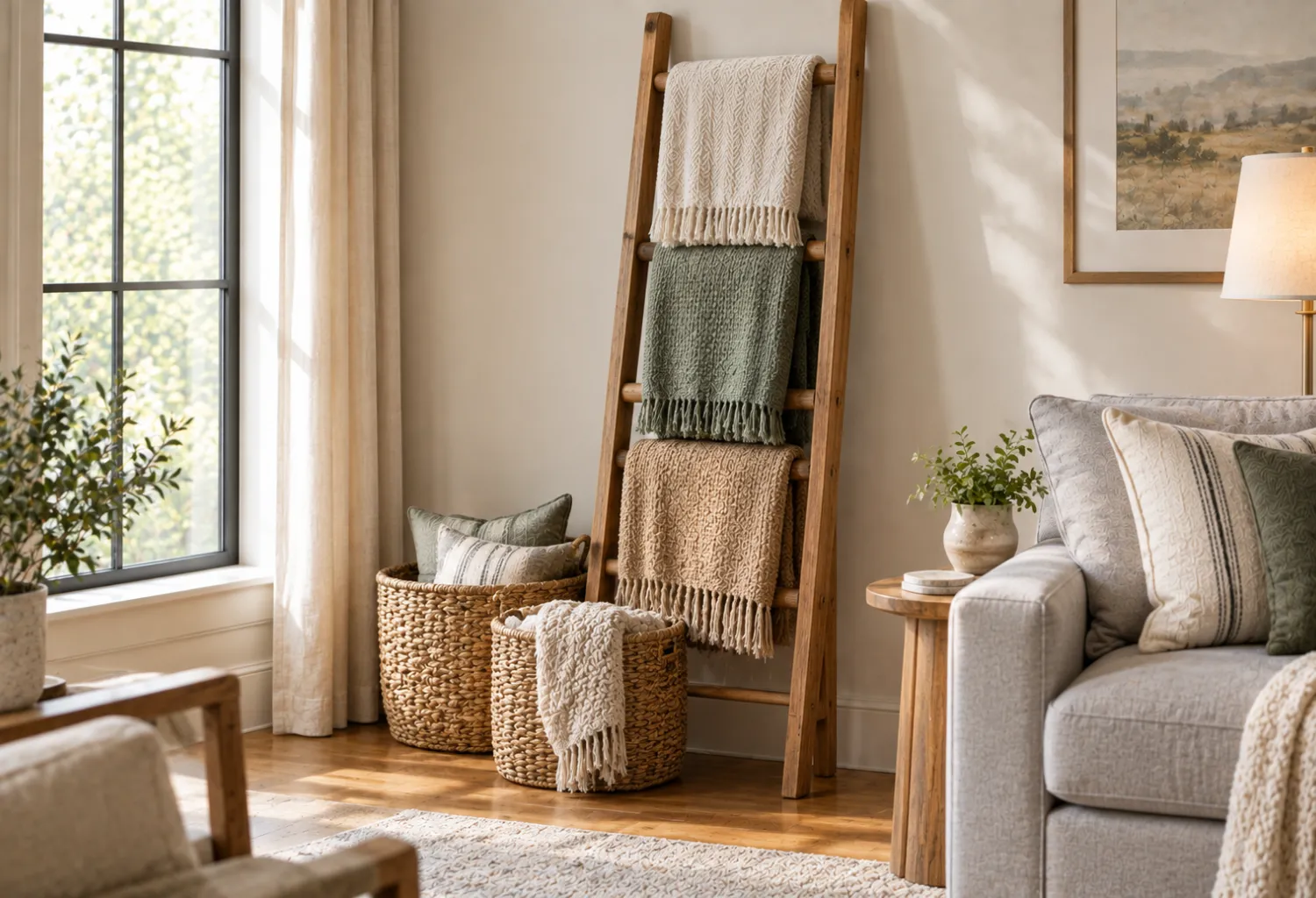 Blanket Ladder With Baskets