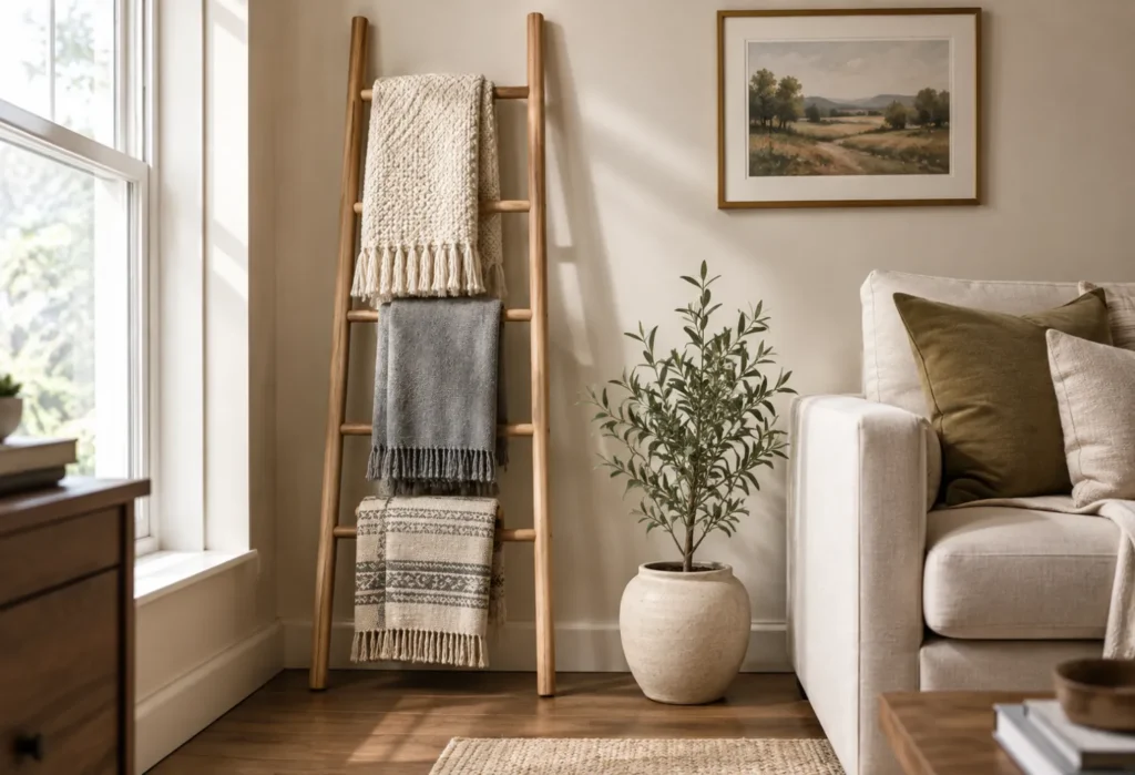 Blanket Ladder in an Empty Corner