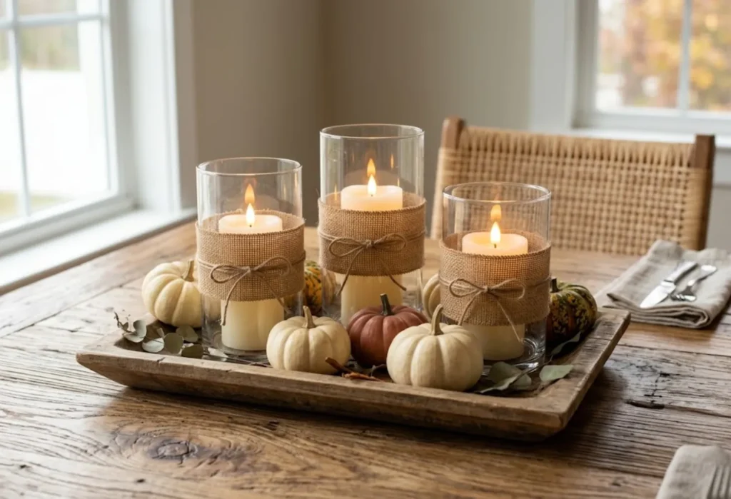 Burlap-Wrapped Candle Centerpiece