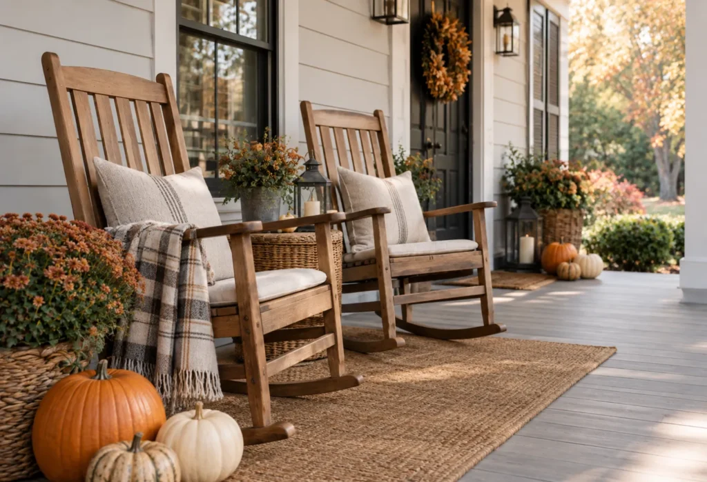 Classic Rocking Chairs With Orange Pumpkins