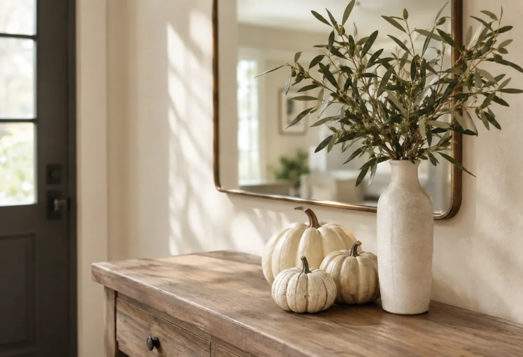 Cream Pumpkins with Olive Branches
