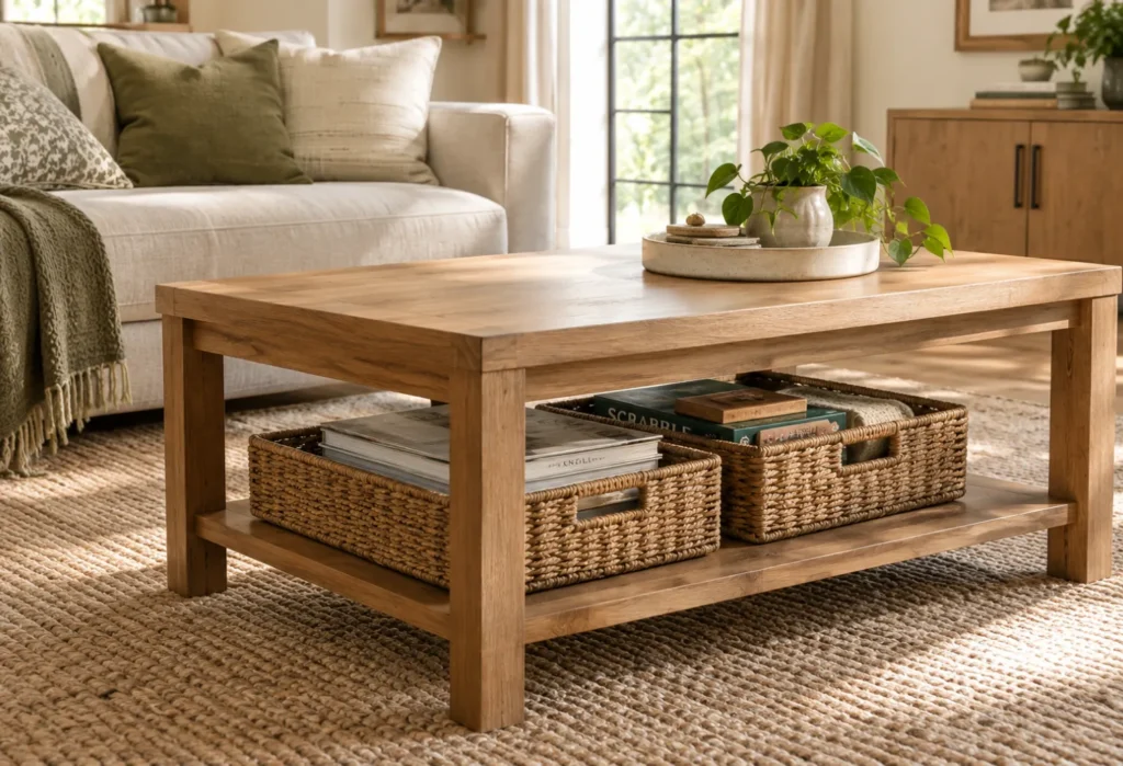 DIY Coffee Table Basket Shelf