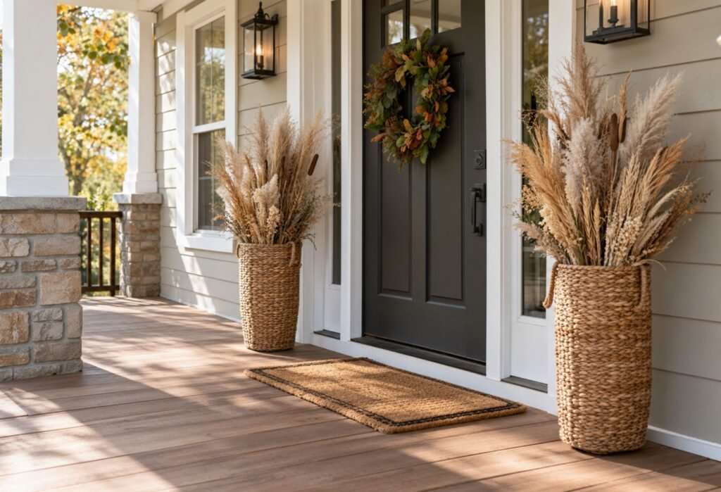 Dried Grass In Tall Baskets