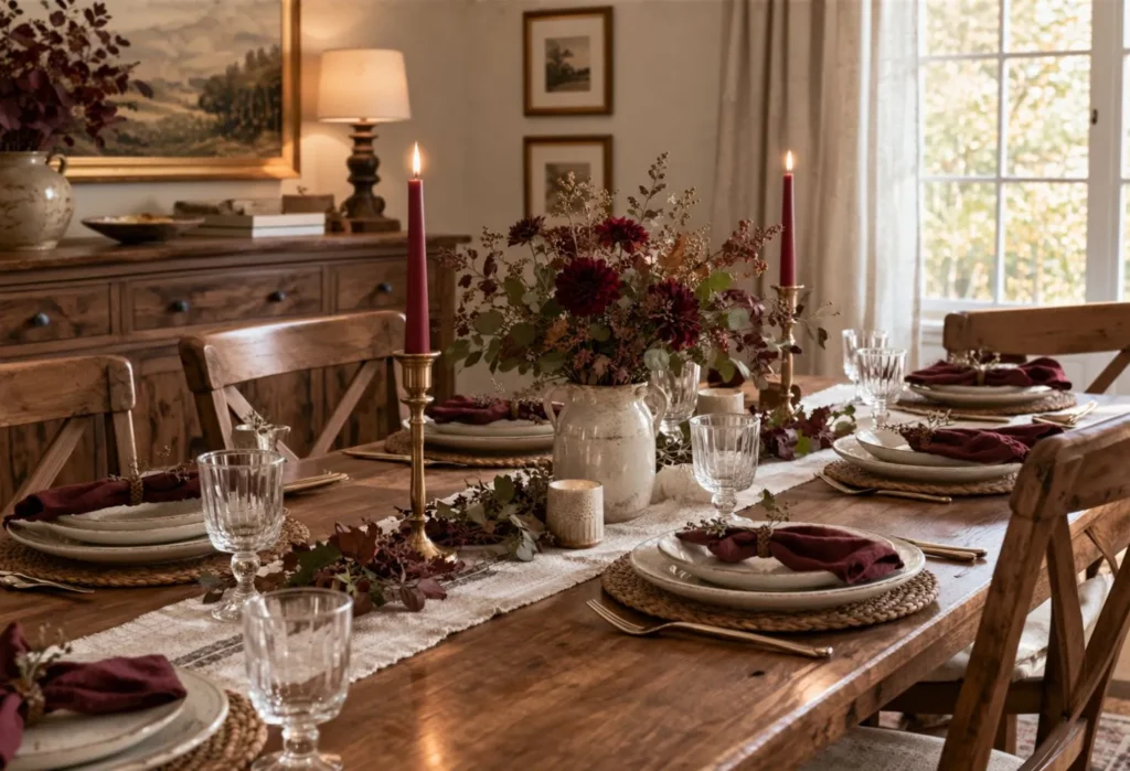 Elegant Burgundy and Beige Table