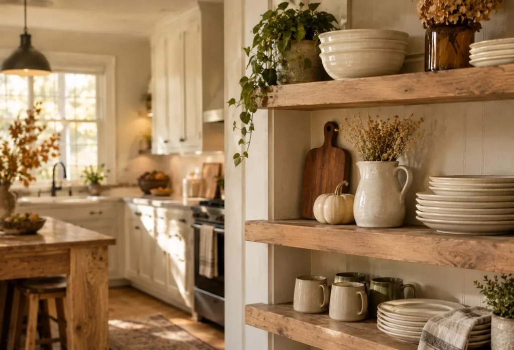 Fall Kitchen Shelf Styling