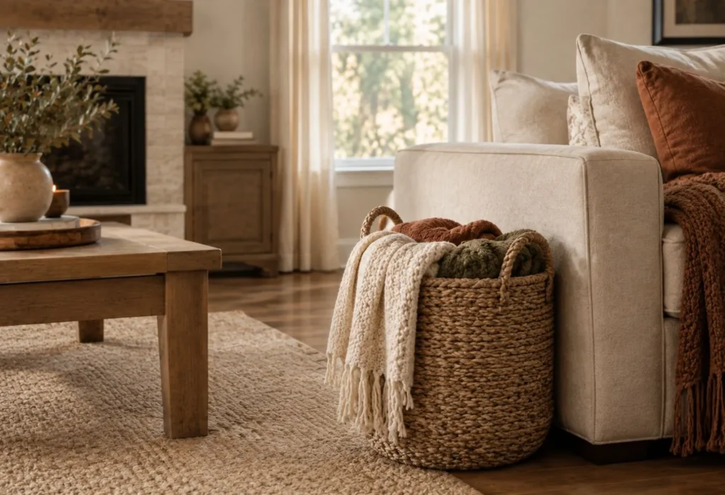 Fall Throw Blanket Basket