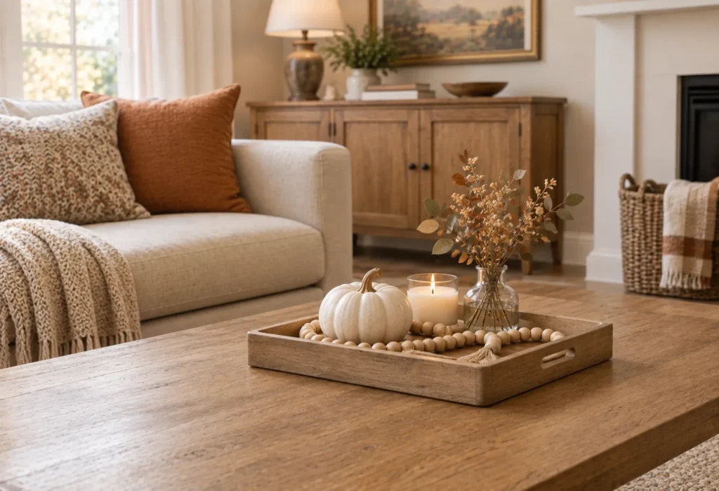 Fall Tray With Natural Wood Beads