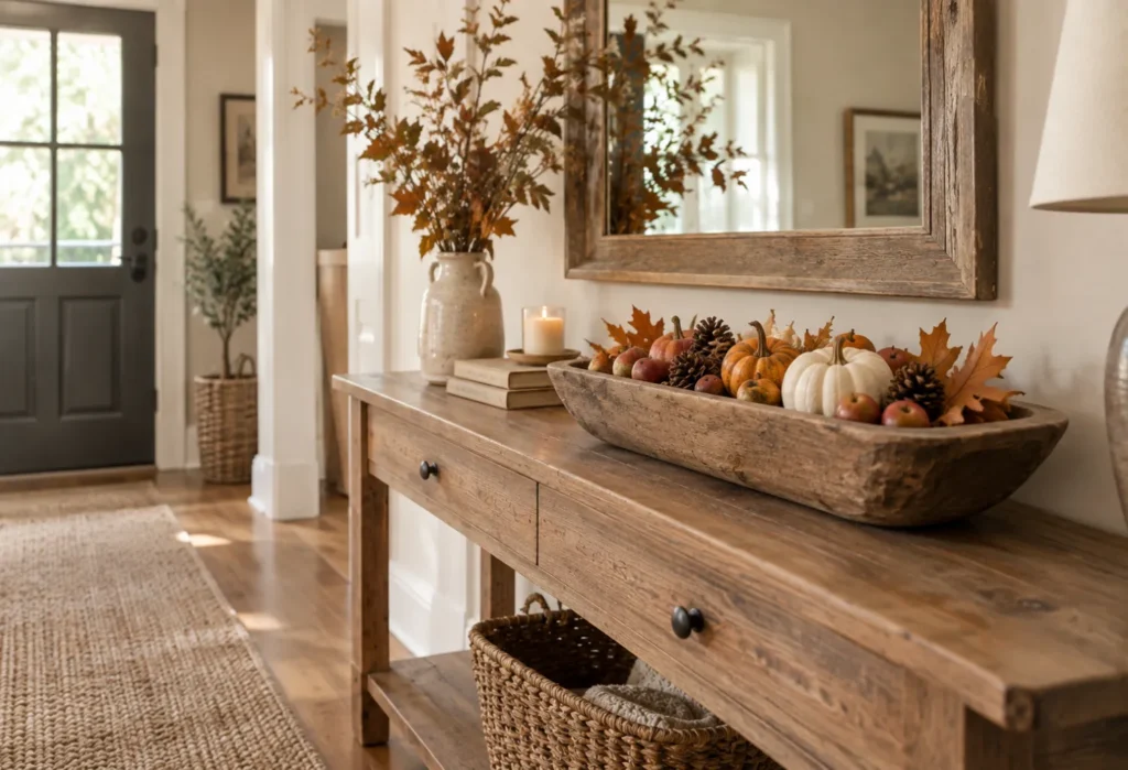 Farmhouse Dough Bowl with Fall Accents