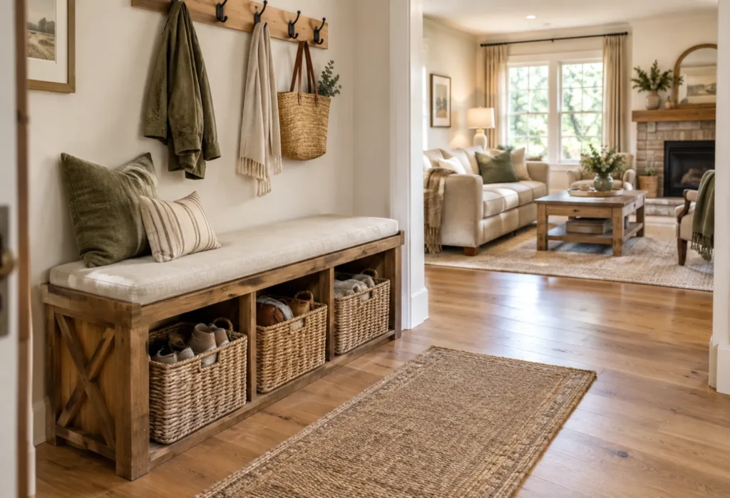 Farmhouse Entry Bench With Storage