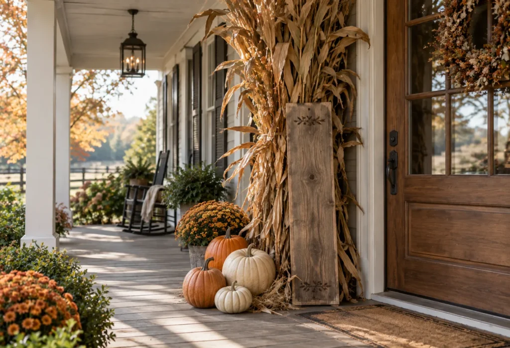 Farmhouse Sign and Cornstalks