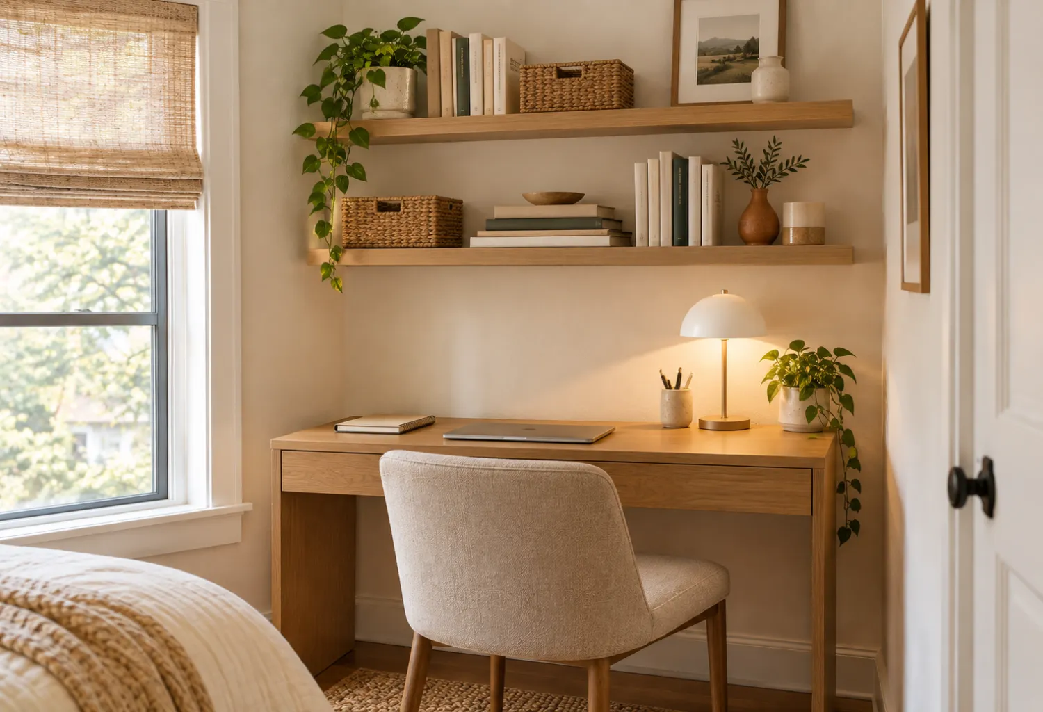 Floating Shelves Above the Desk