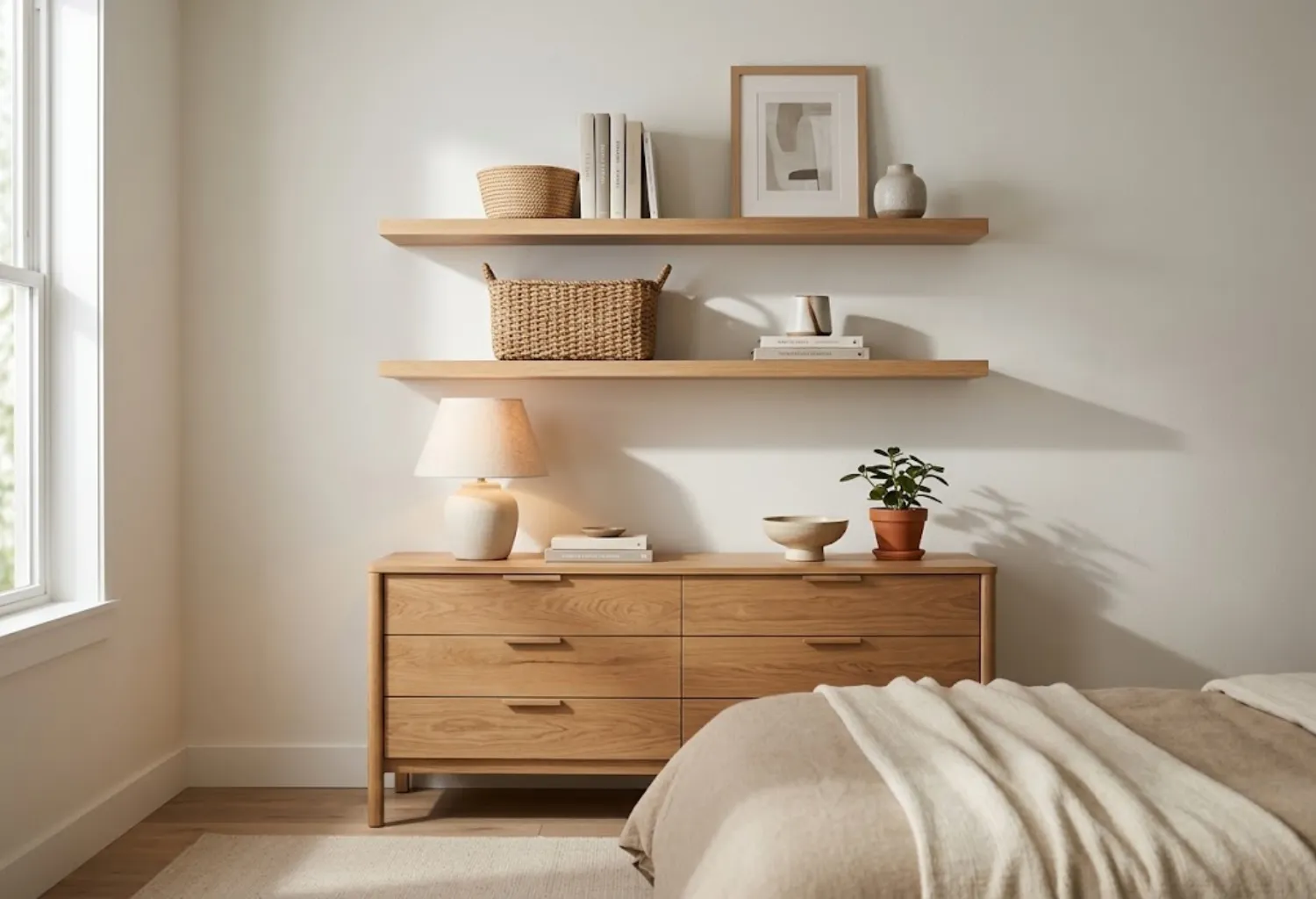 Floating Shelves Above the Dresser