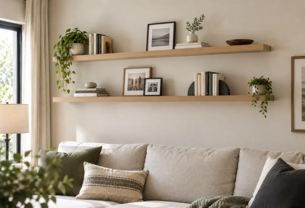 Floating Shelves Above the Sofa