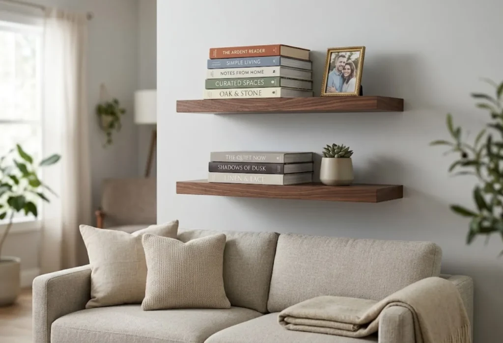 Floating Shelves Above the Sofa