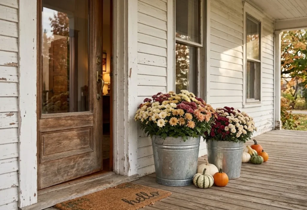 Galvanized Buckets With Mums