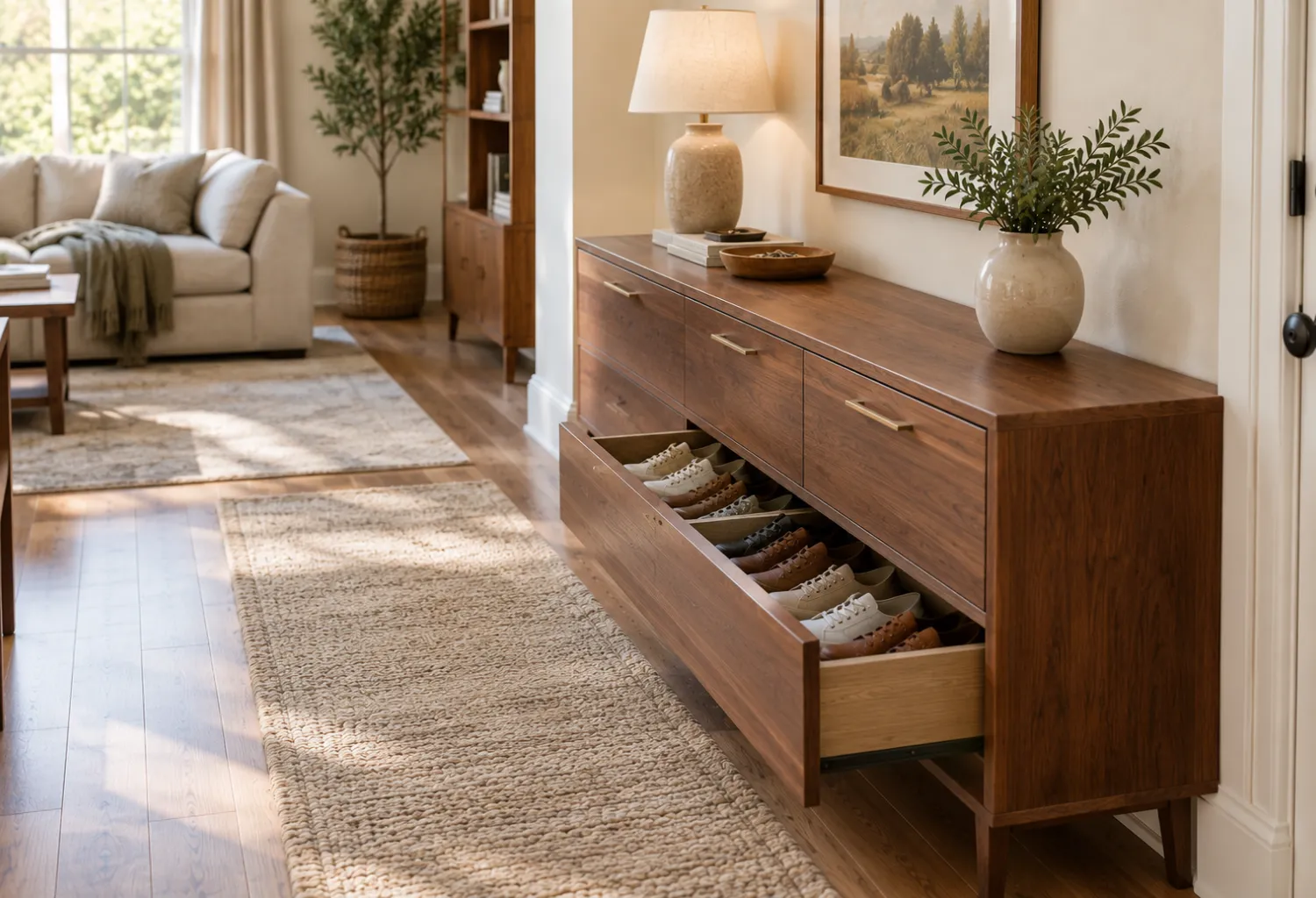 Hidden Shoe Drawer in a Console