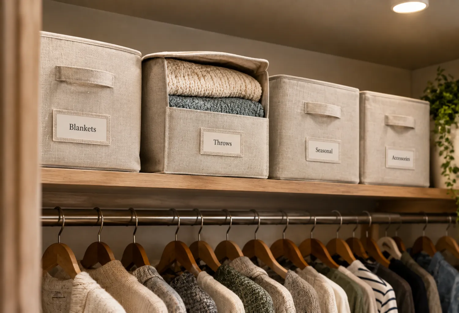 Labeled Bins Inside the Closet