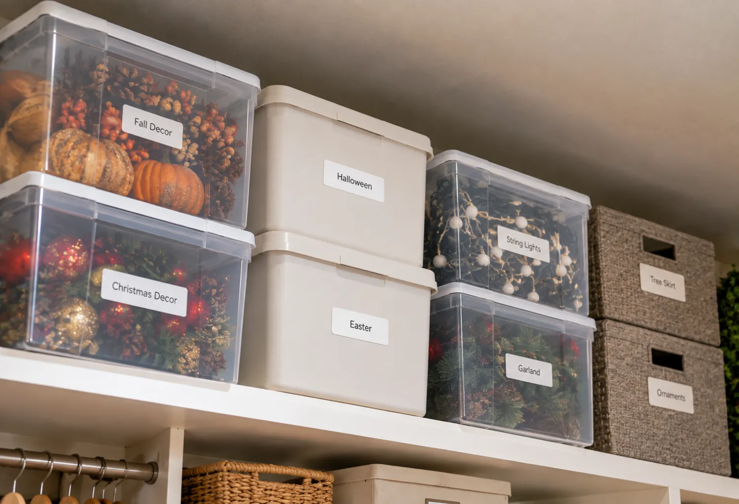 Labeled Bins for Seasonal Decor