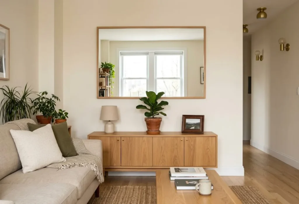 Large Mirror Above a Low Cabinet