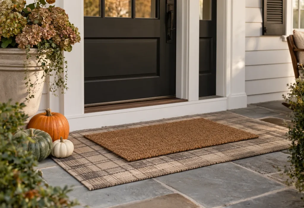 Layer a Plaid Rug Under the Doormat