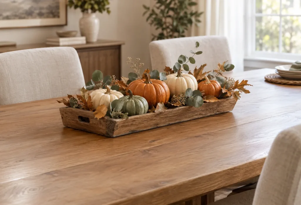 Layer a Wooden Tray With Mini Pumpkins