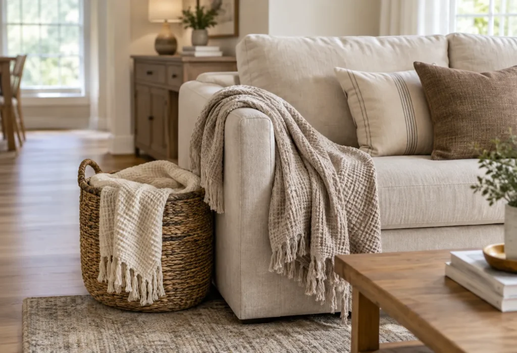 Layered Beige Throw Blankets