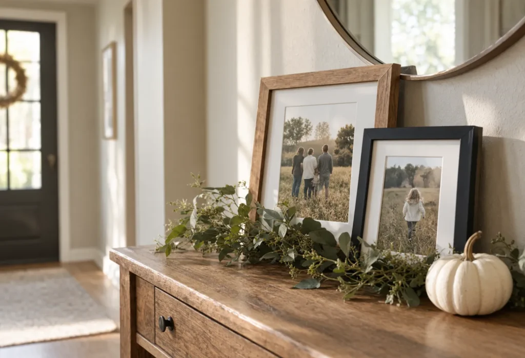 Layered Family Photos and Fall Greenery