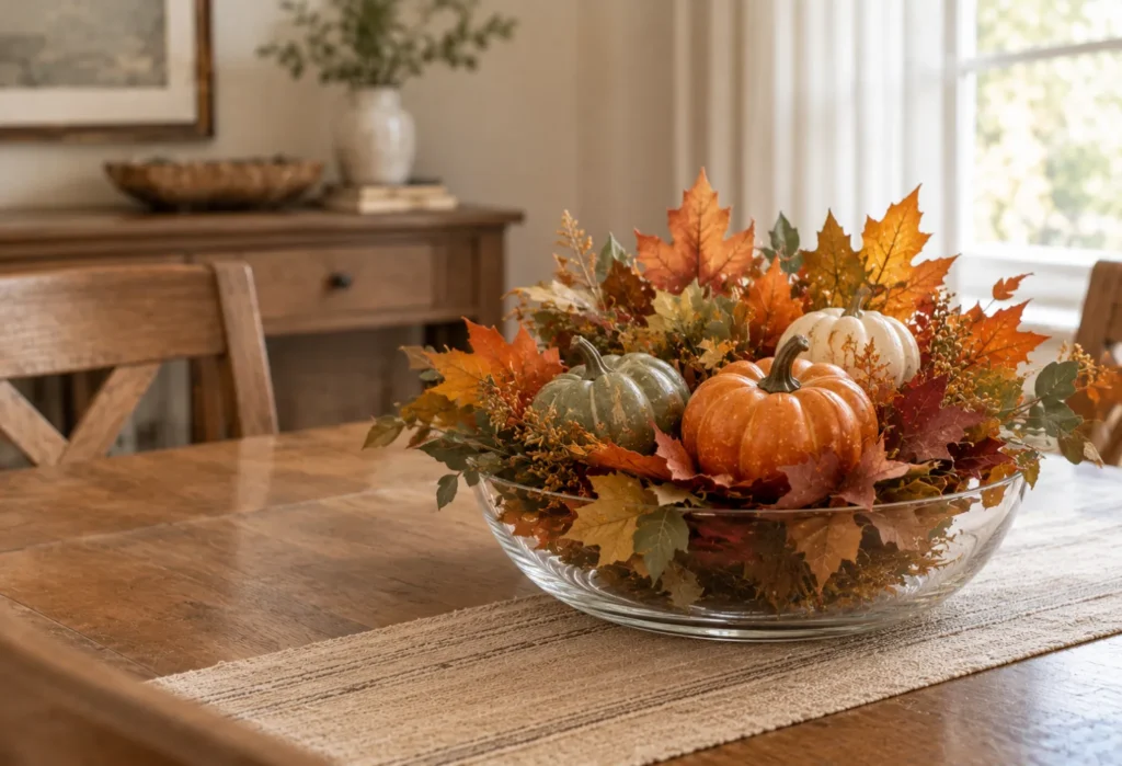 Leaf-Filled Glass Bowl