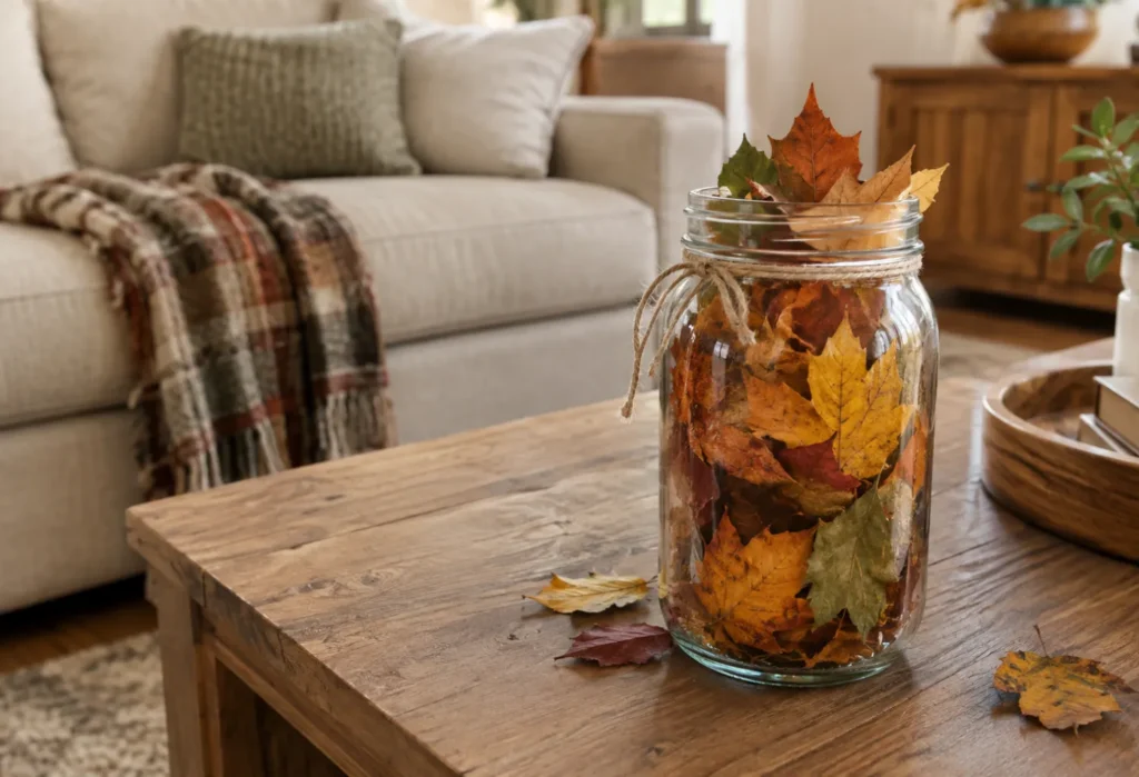 Mason Jar Leaf Centerpiece