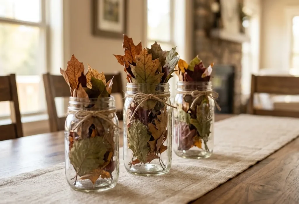 Mason Jar Leaf Centerpieces