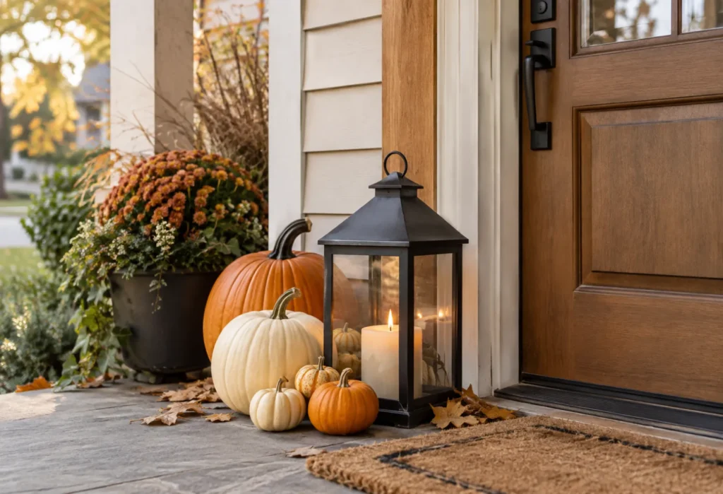 Mini Pumpkins Around a Lantern