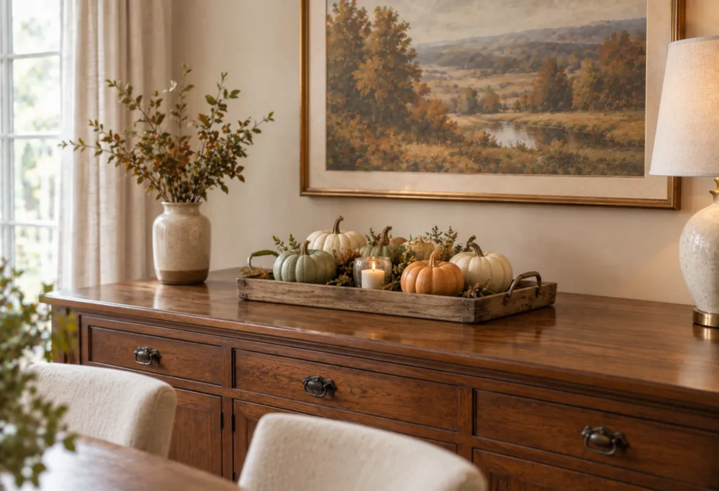 Mini Pumpkins in a Wooden Tray
