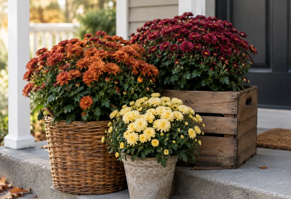 Mixed Mums in Baskets or Crates
