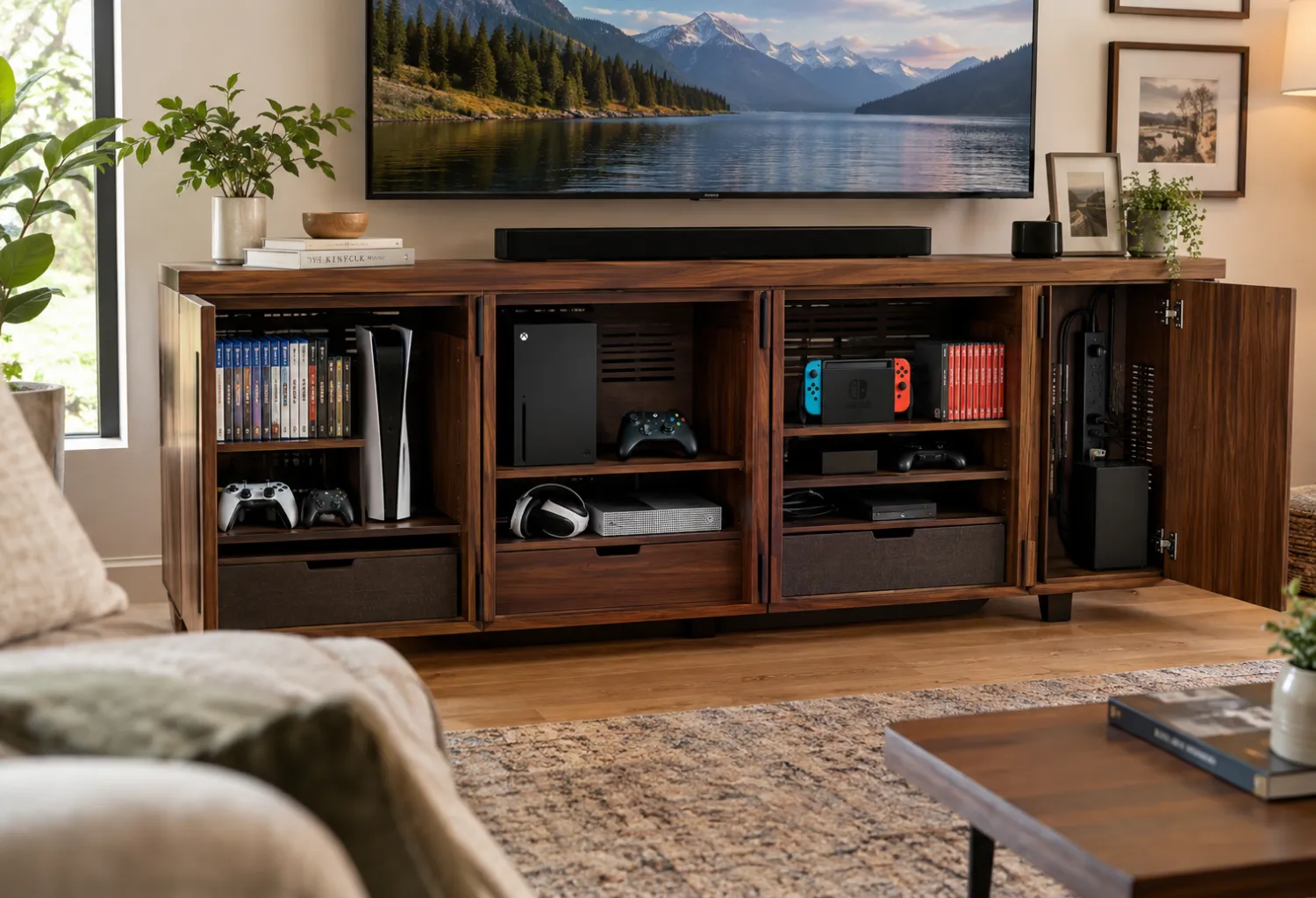 Multi-Console Organized Cabinet