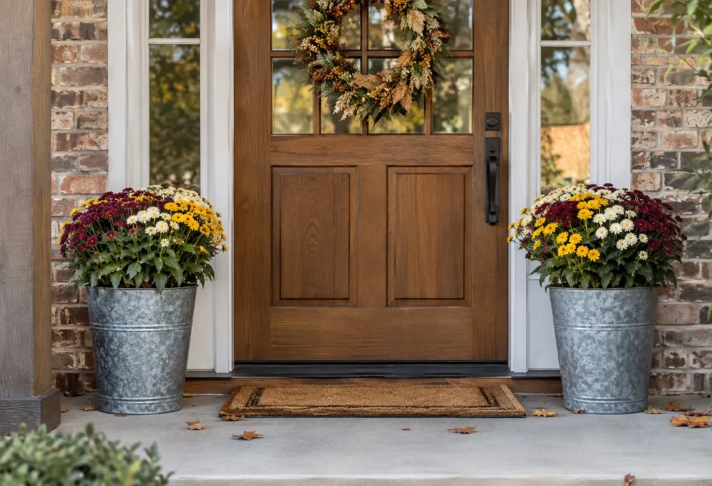 Mums In Galvanized Planters