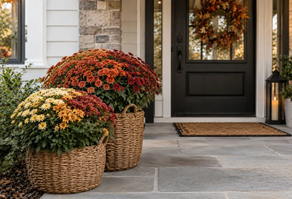 Mums In Woven Baskets