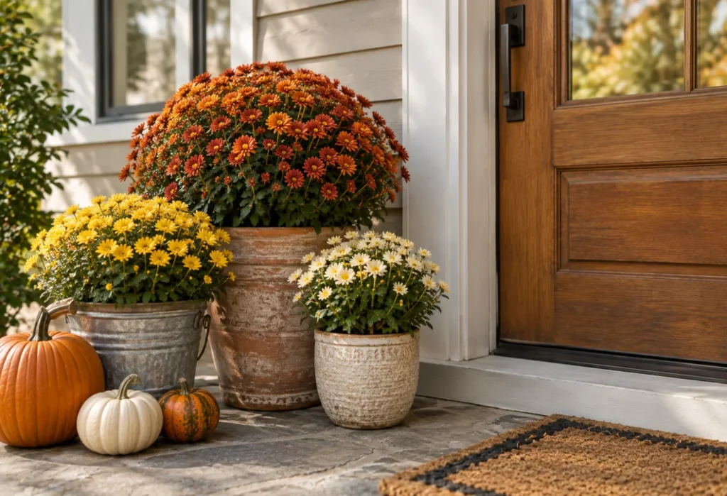 Mums in Rustic Pots