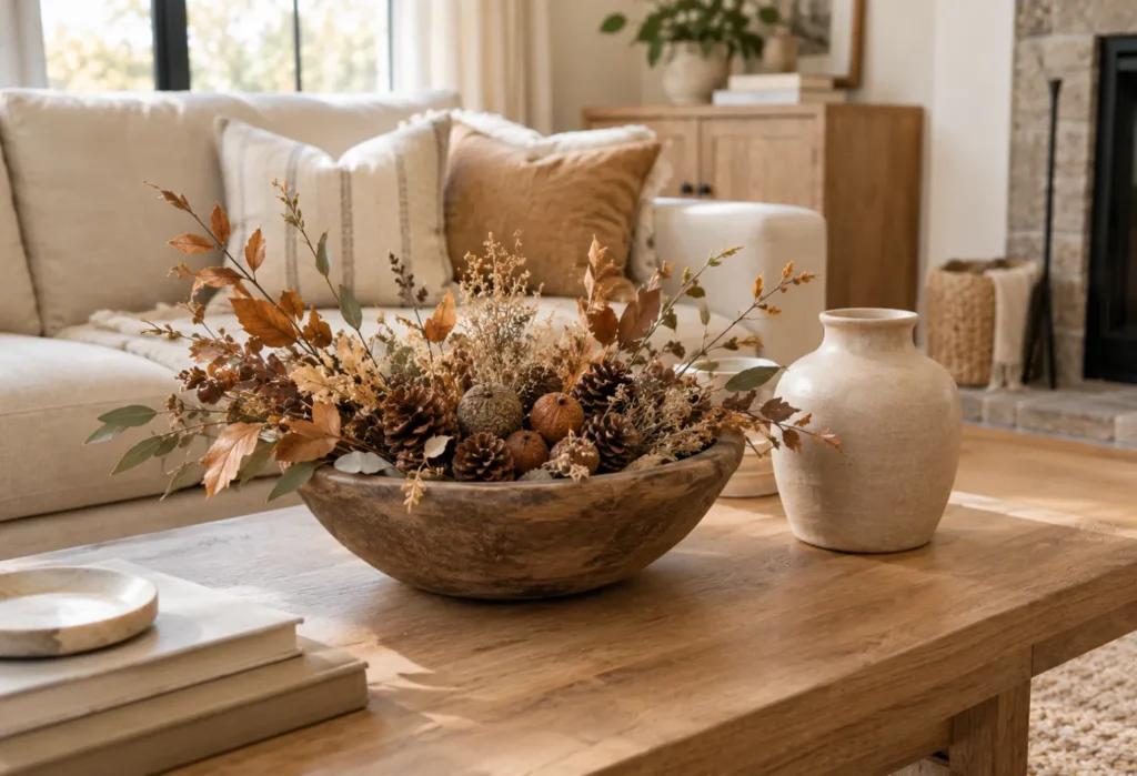 Natural Wood and Dried Leaves