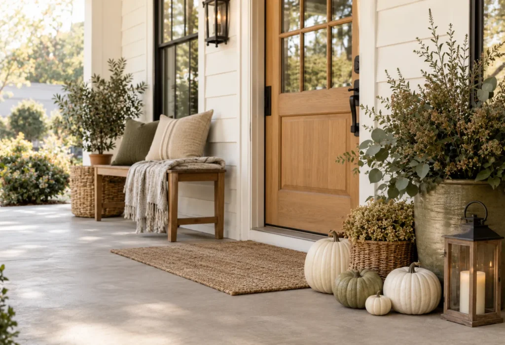 Neutral Fall Porch With Olive Green